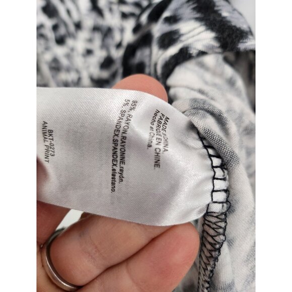 Bebe Womens Tunic Top Large Black Gray Leopard Print Lace Up  Long Sleeve Casual - Picture 5 of 9